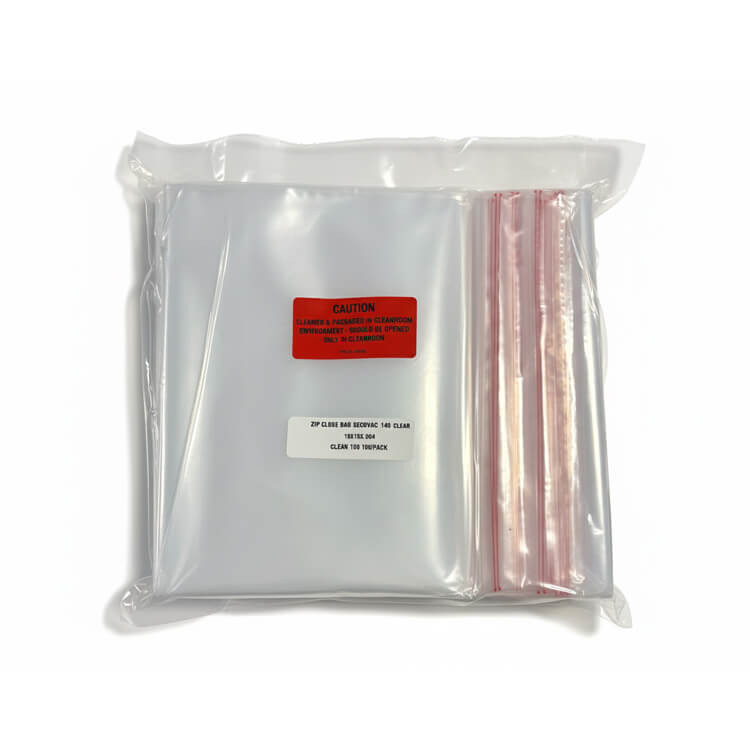cleanroom clear poly zip close bags